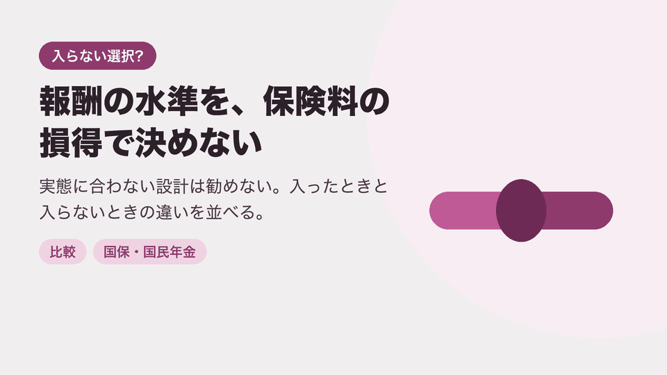 報酬の水準を、保険料の損得で決めない。実態に合わない設計は勧めない。入ったときと入らないときの違いを並べる。