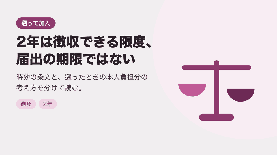 2年は徴収できる限度、届出の期限ではない。時効の条文と、遡ったときの本人負担分の考え方を分けて読む。
