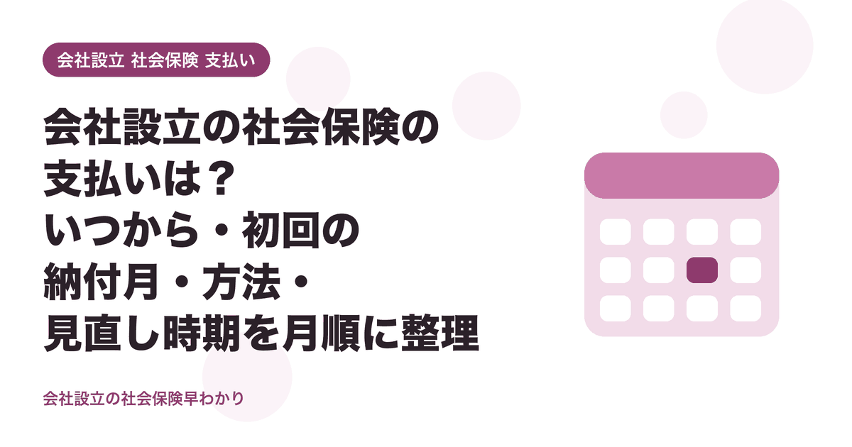 会社設立の社会保険の支払いは？いつから・初回の納付月・方法・見直し時期を月順に整理
