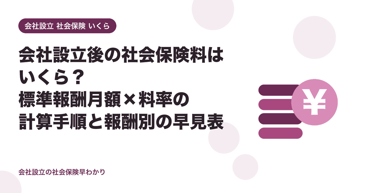 会社設立後の社会保険料はいくら？標準報酬月額×料率の計算手順と報酬別の早見表
