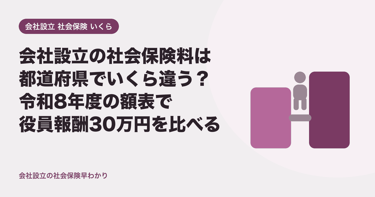 会社設立の社会保険料は都道府県でいくら違う？令和8年度の額表で役員報酬30万円を比べる